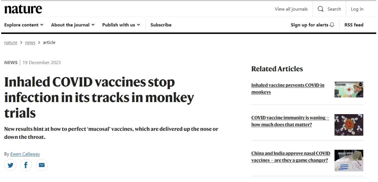 《自然》: 吸入新冠疫苗證實可預防猴子感染 